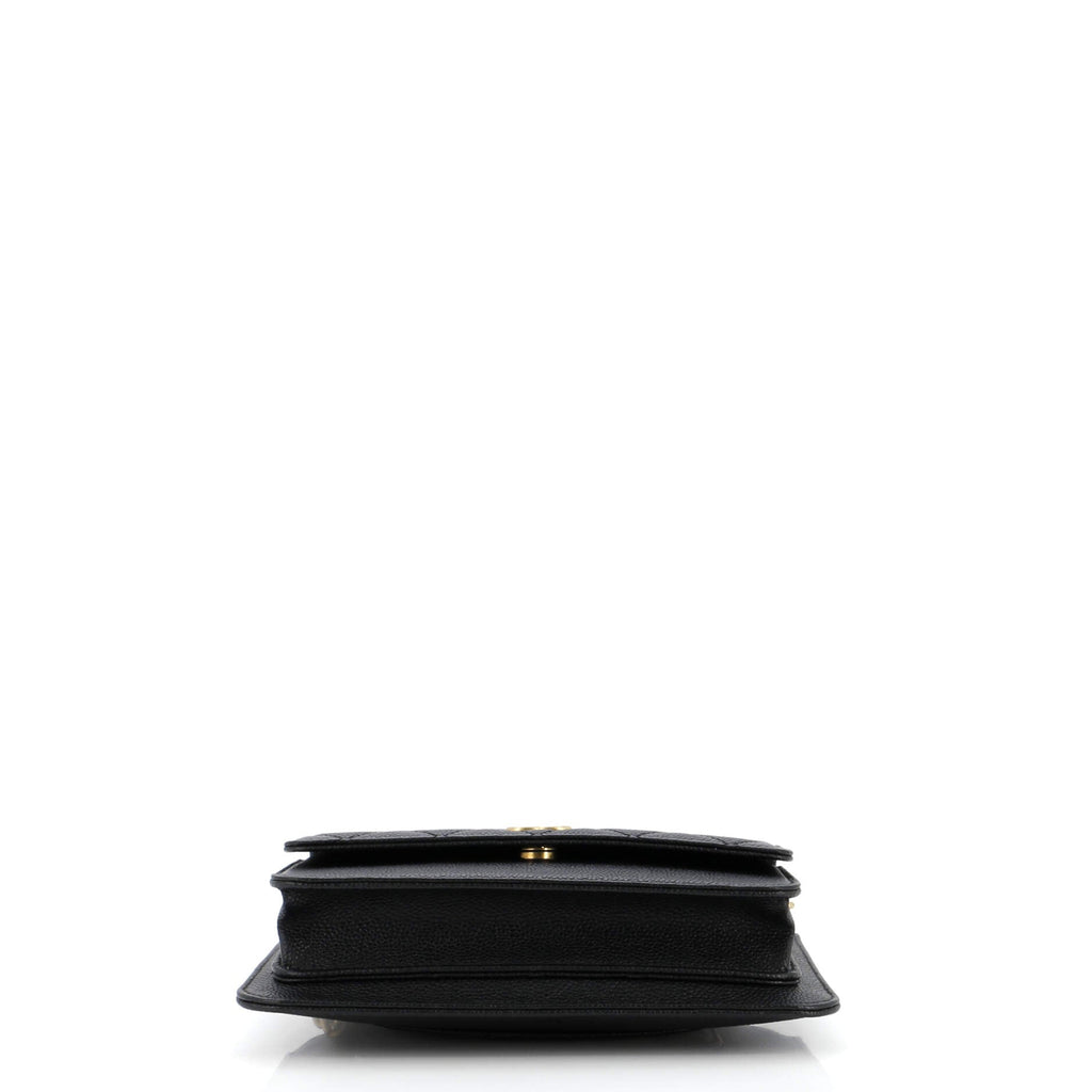 CC Front Pocket Clutch with Chain Quilted Caviar Small