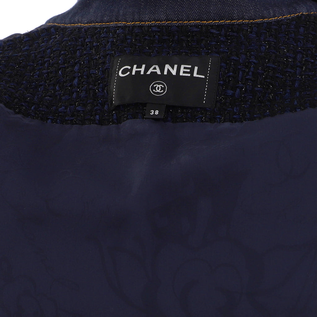 Women's Button Up Jacket Tweed with Denim Trim