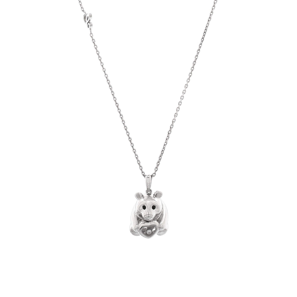 Animal World Panda Pendant Necklace 18k White Gold with Onyx and 1 Floating Diamond