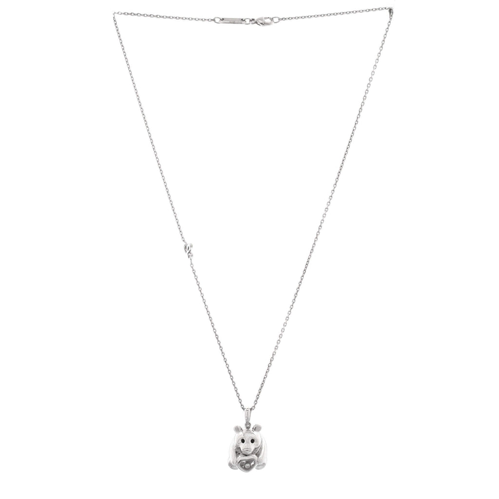 Animal World Panda Pendant Necklace 18k White Gold with Onyx and 1 Floating Diamond