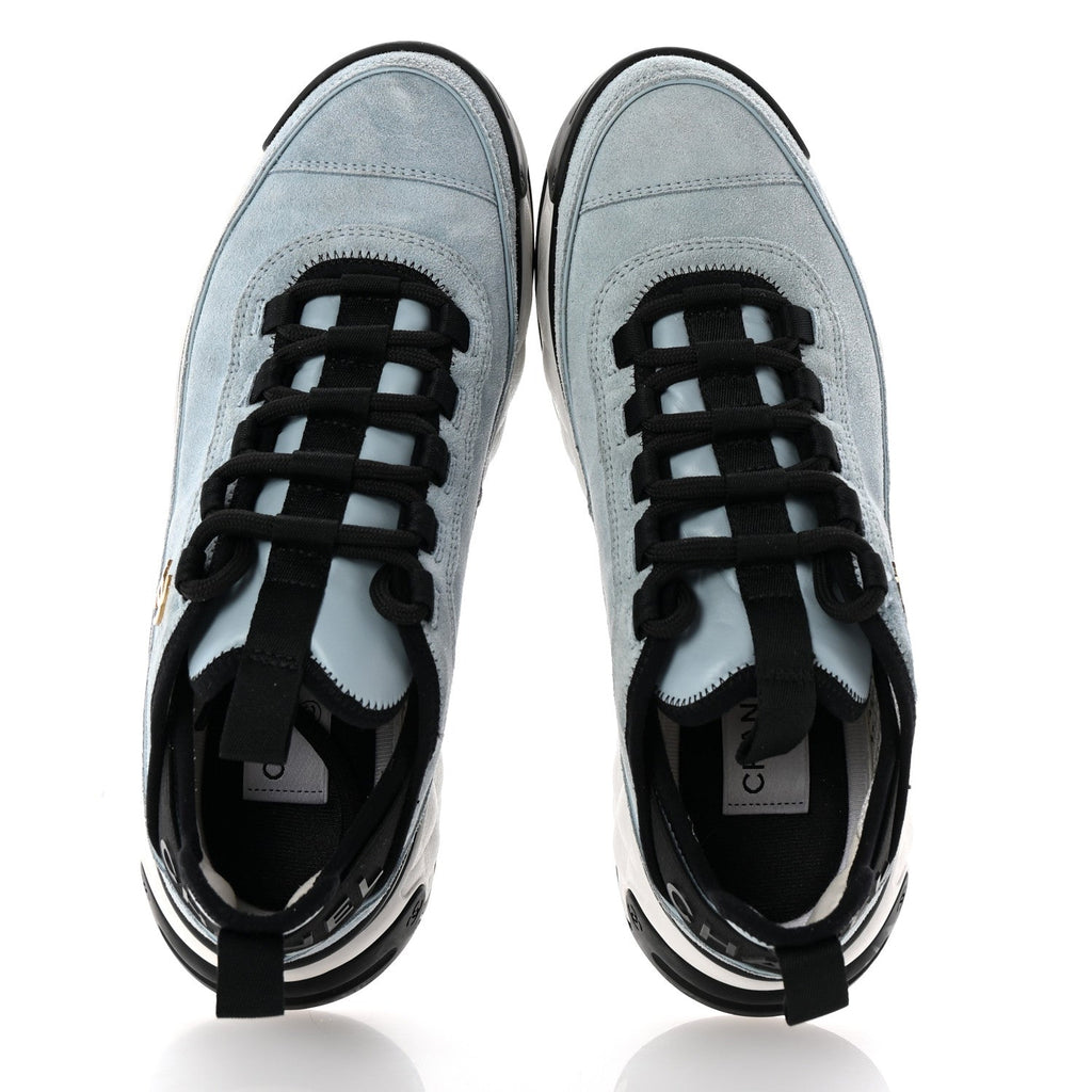 Suede Calfskin Nylon Grosgrain CC Sneakers 38.5 Light Blue