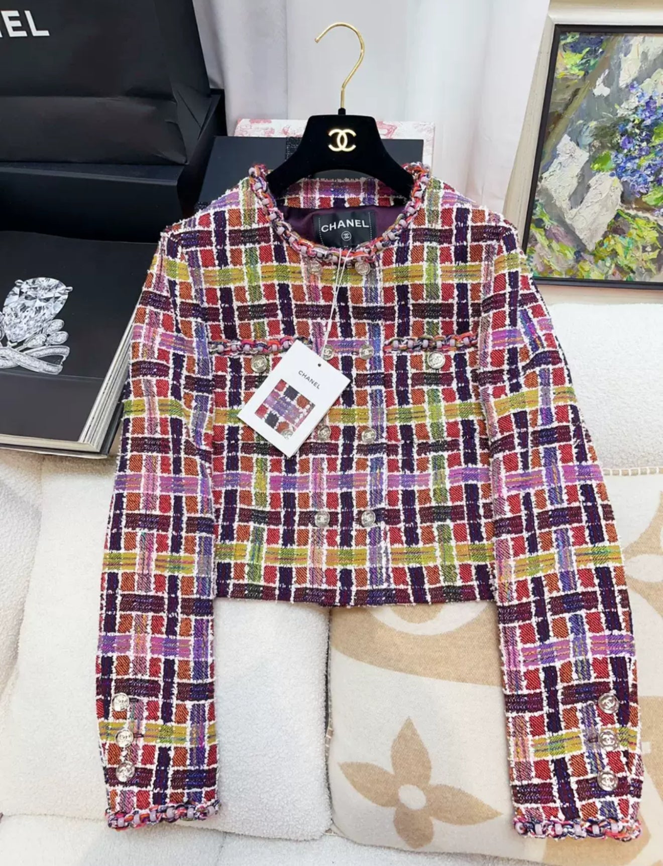 Chanel 23A purple sequin tweed jacket