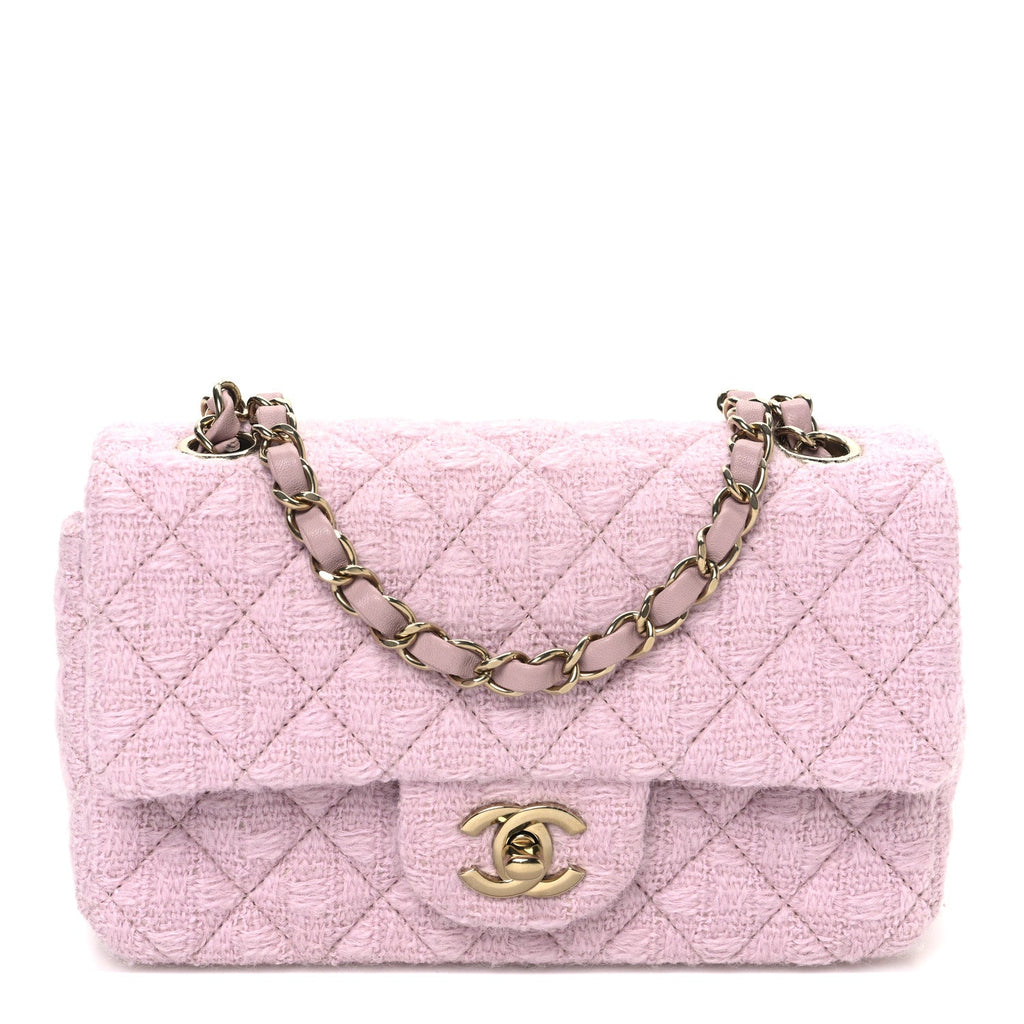 Tweed Quilted Mini Rectangular Flap Light Pink