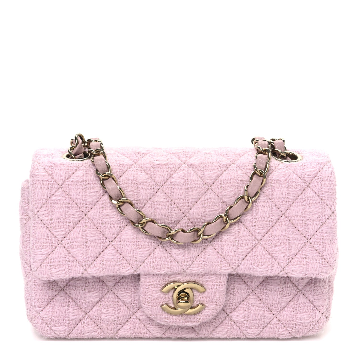 Tweed Quilted Mini Rectangular Flap Light Pink