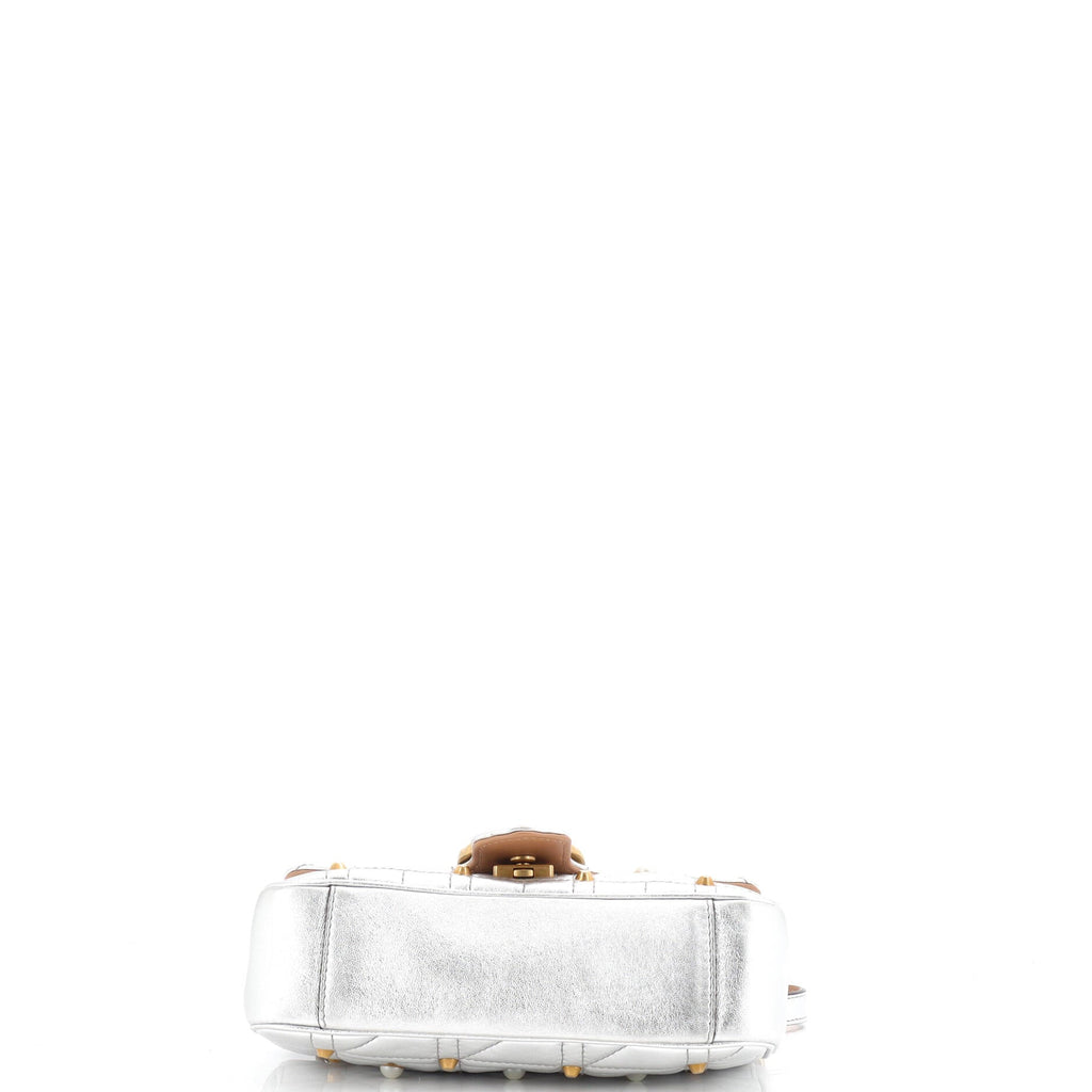 Pearly GG Marmont Flap Bag Embellished Matelasse Leather Mini