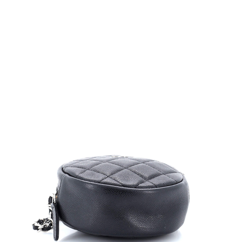Round Clutch with Chain Quilted Iridescent Caviar Mini