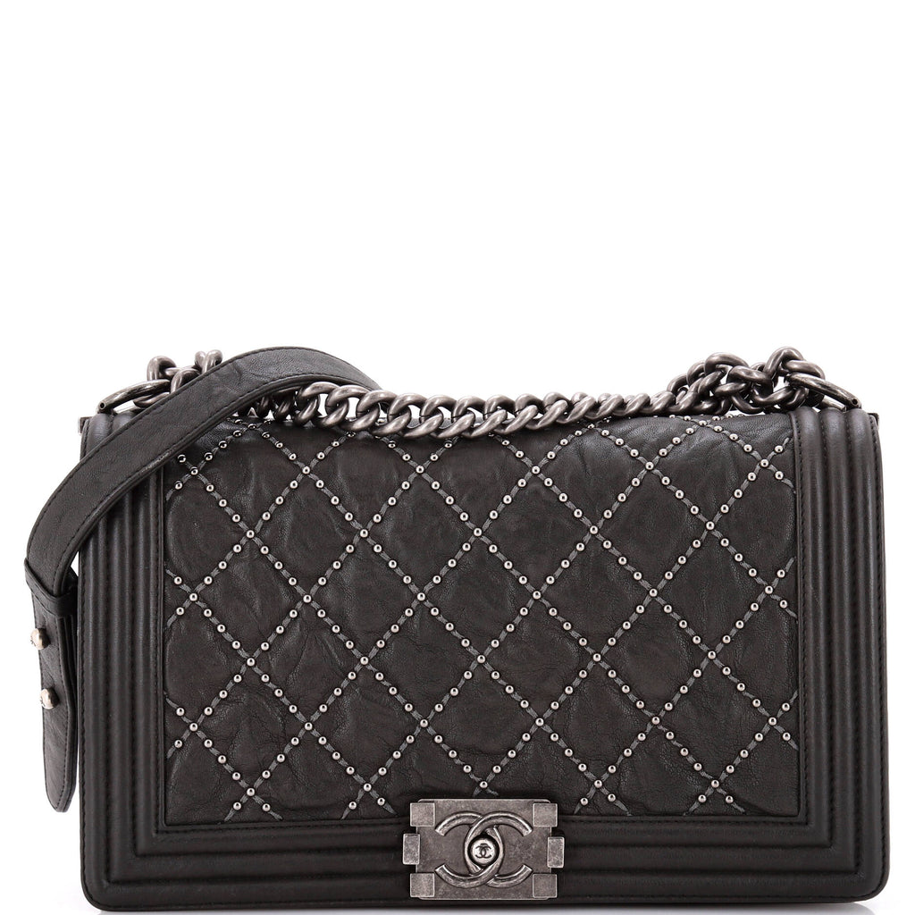 Boy Flap Bag Studded Quilted Distressed Calfskin New Medium