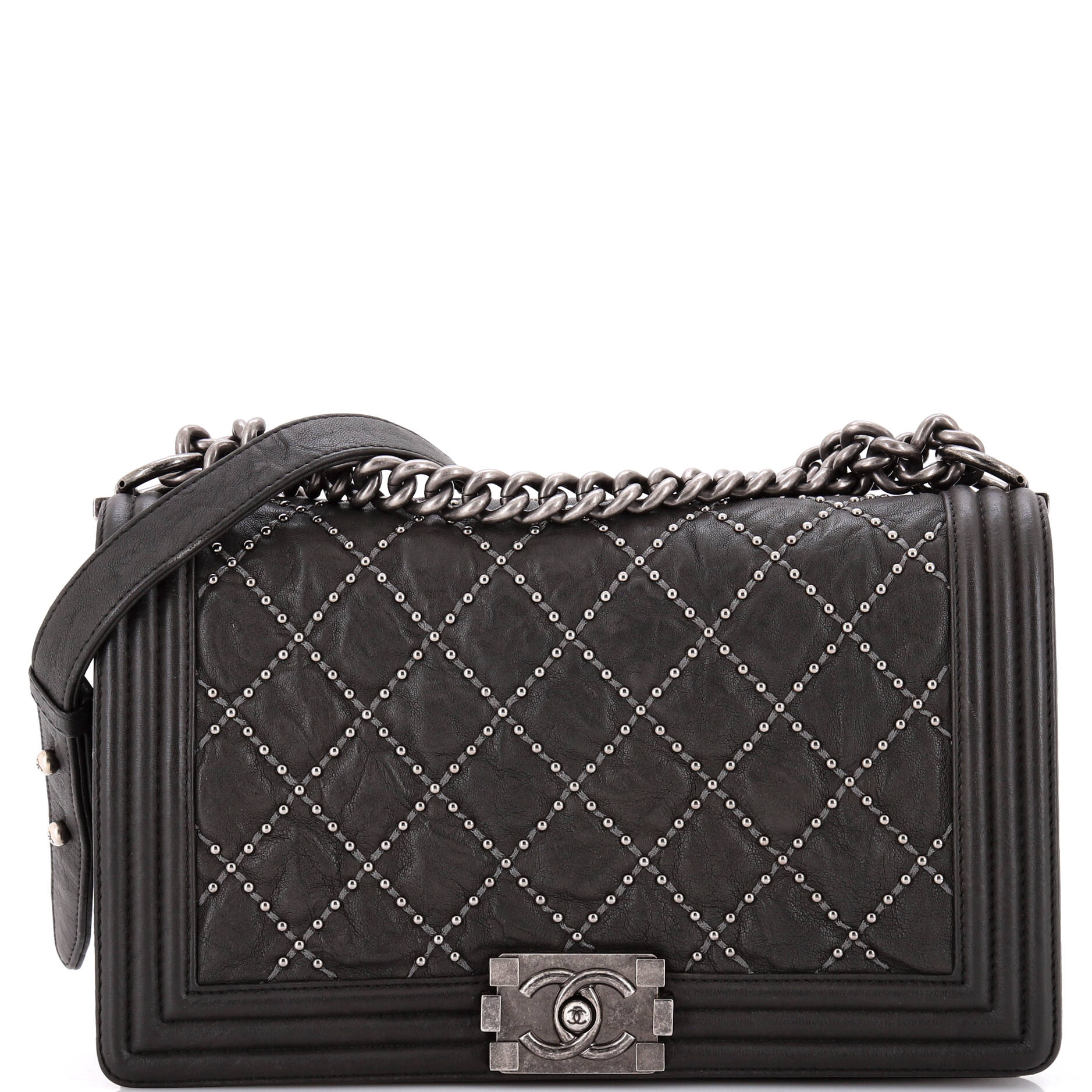 Boy Flap Bag Studded Quilted Distressed Calfskin New Medium