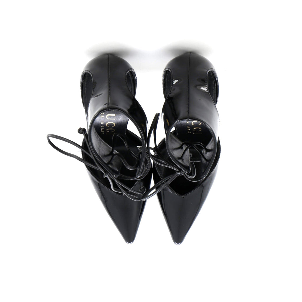 Women's Laced Up Ankle Cuff Pumps Patent