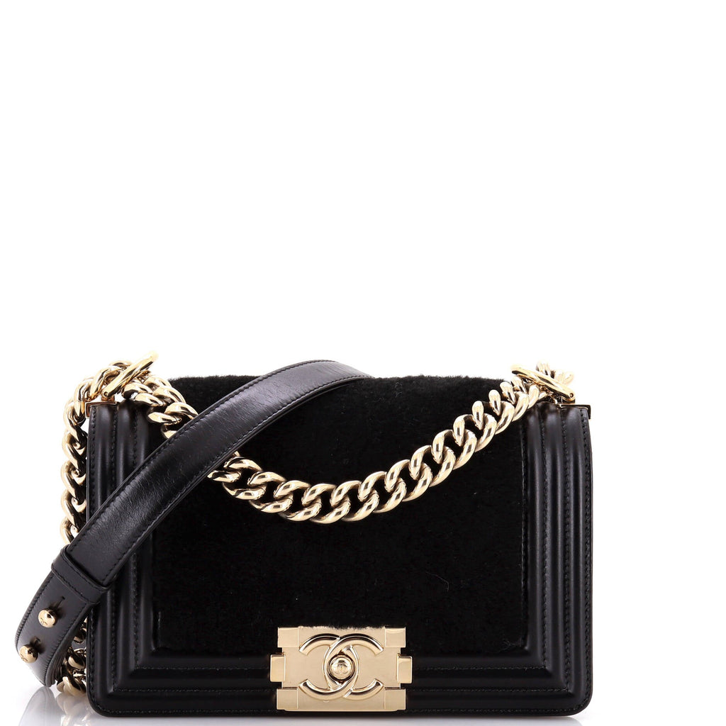 Boy Flap Bag Shearling with Leather Small