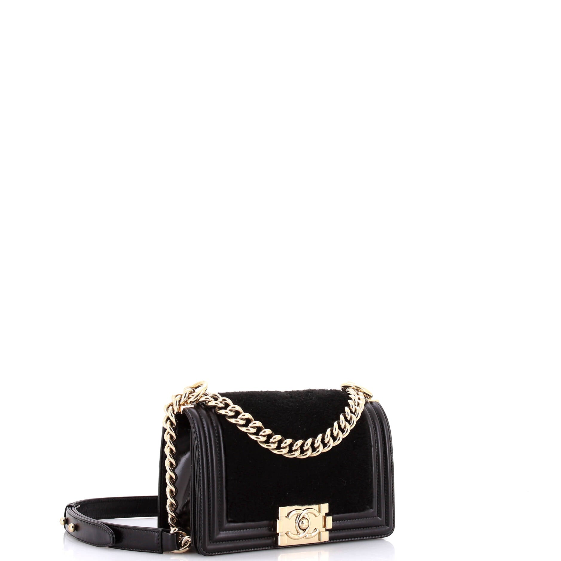 Boy Flap Bag Shearling with Leather Small