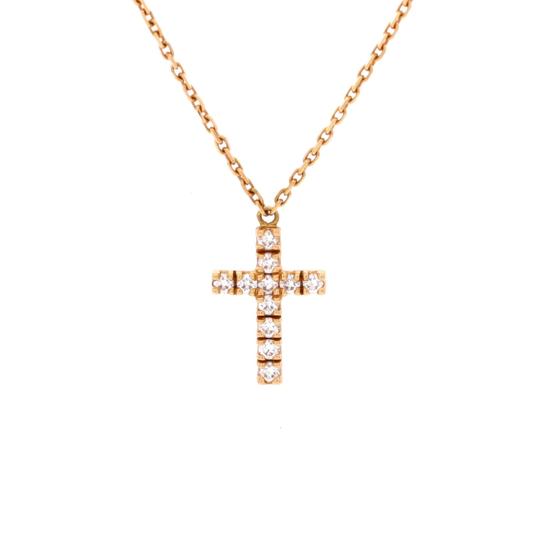 Cross Pendant Necklace 18K Rose Gold with Diamonds