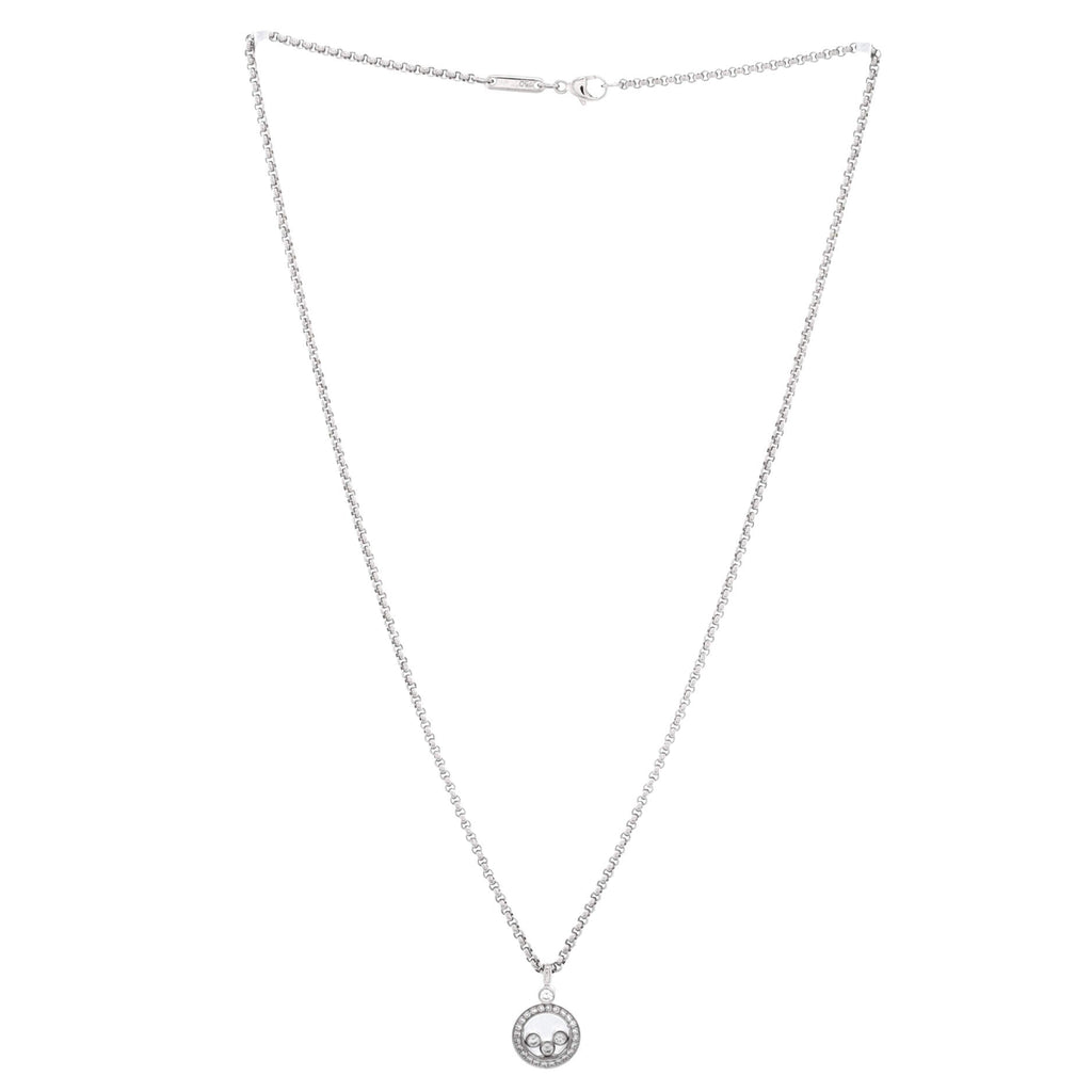 Happy Diamonds Round Pendant Necklace 18K White Gold with Diamonds and 3 Floating Diamonds