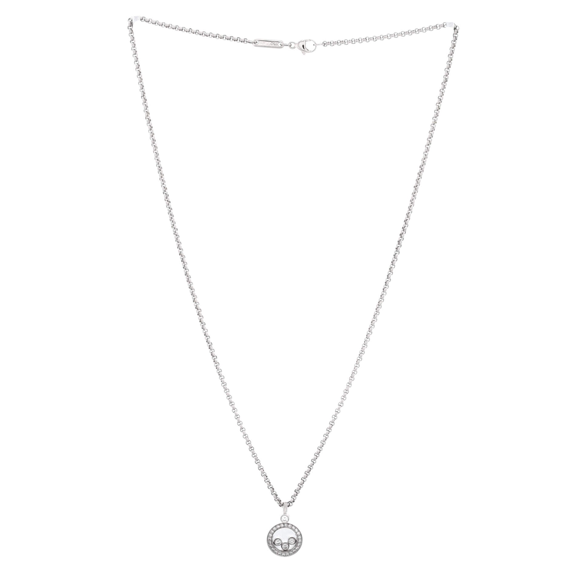 Happy Diamonds Round Pendant Necklace 18K White Gold with Diamonds and 3 Floating Diamonds
