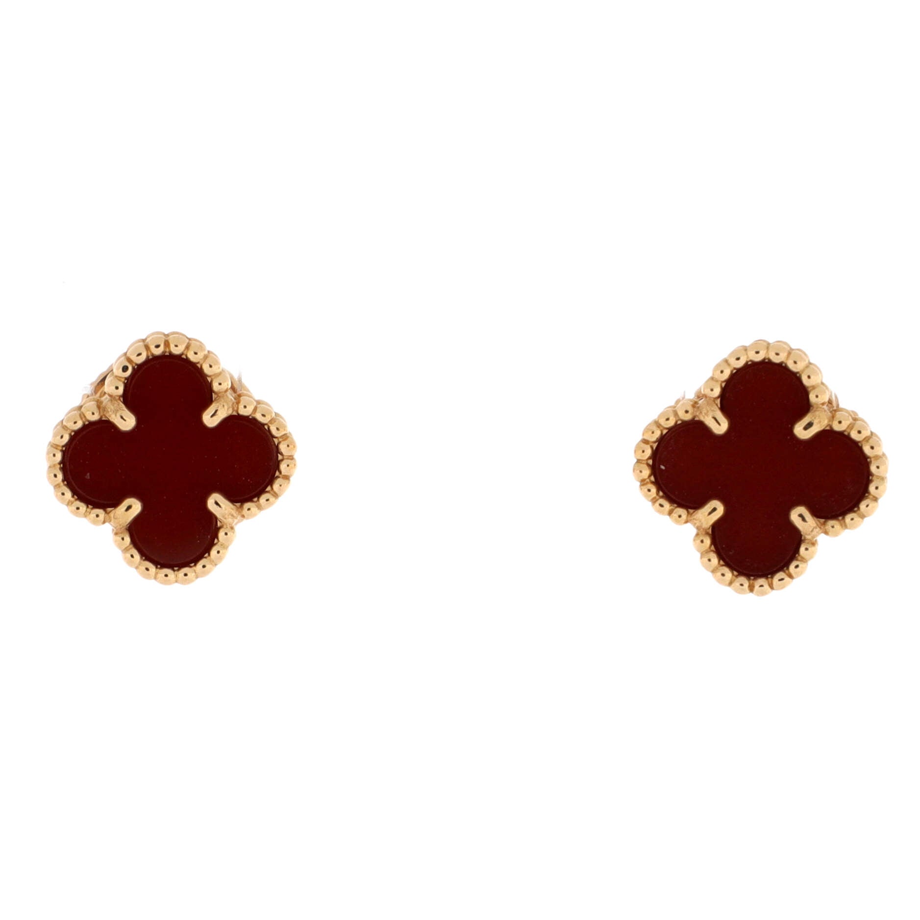 Sweet Alhambra Stud Earrings 18K Rose Gold and Carnelian