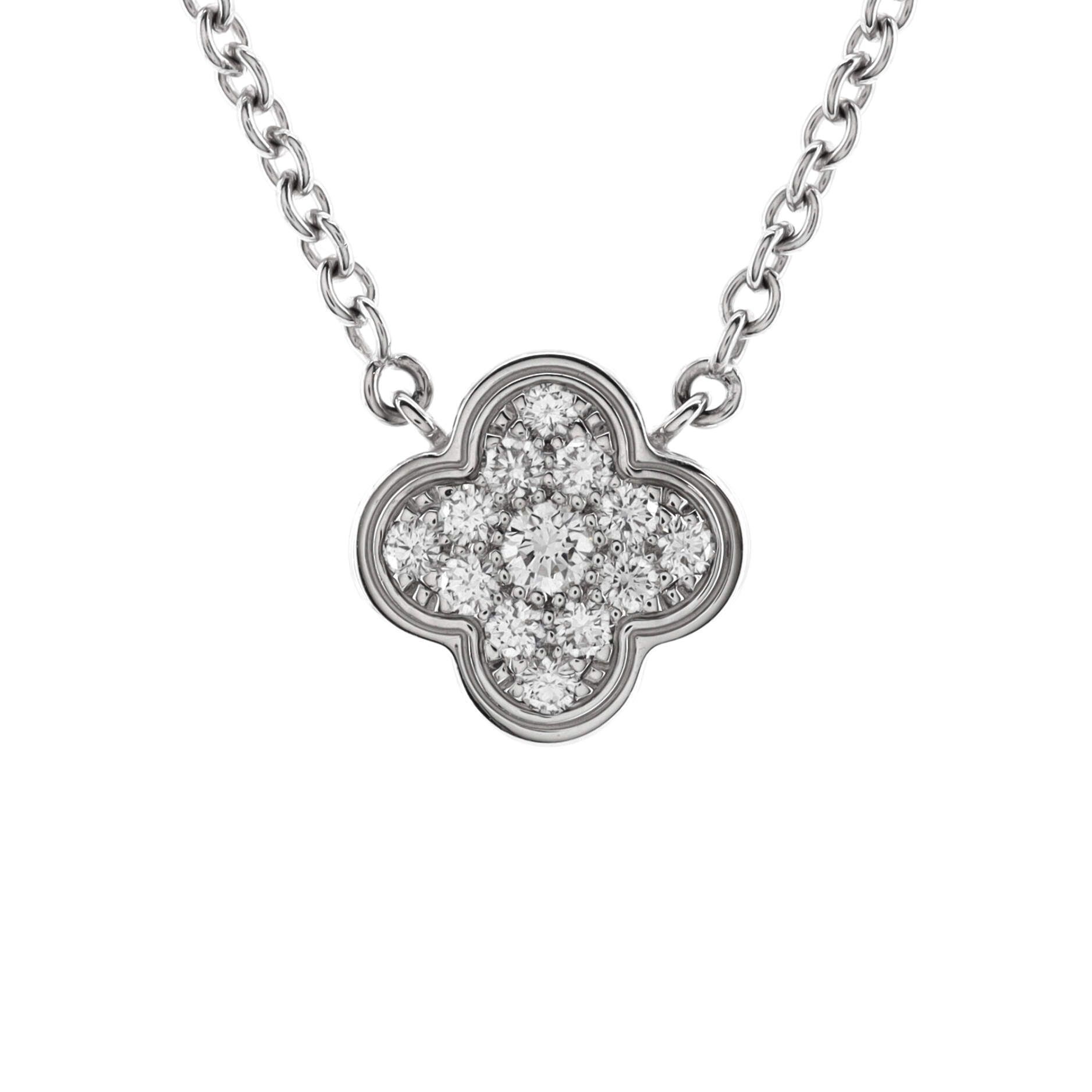 Pure Alhambra Pendant Necklace 18K White Gold with Diamonds