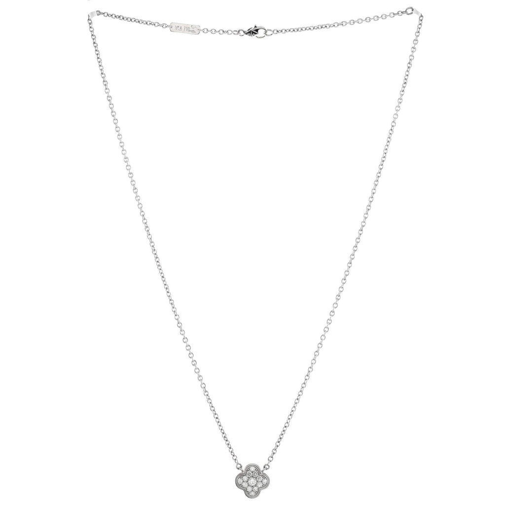 Pure Alhambra Pendant Necklace 18K White Gold with Diamonds