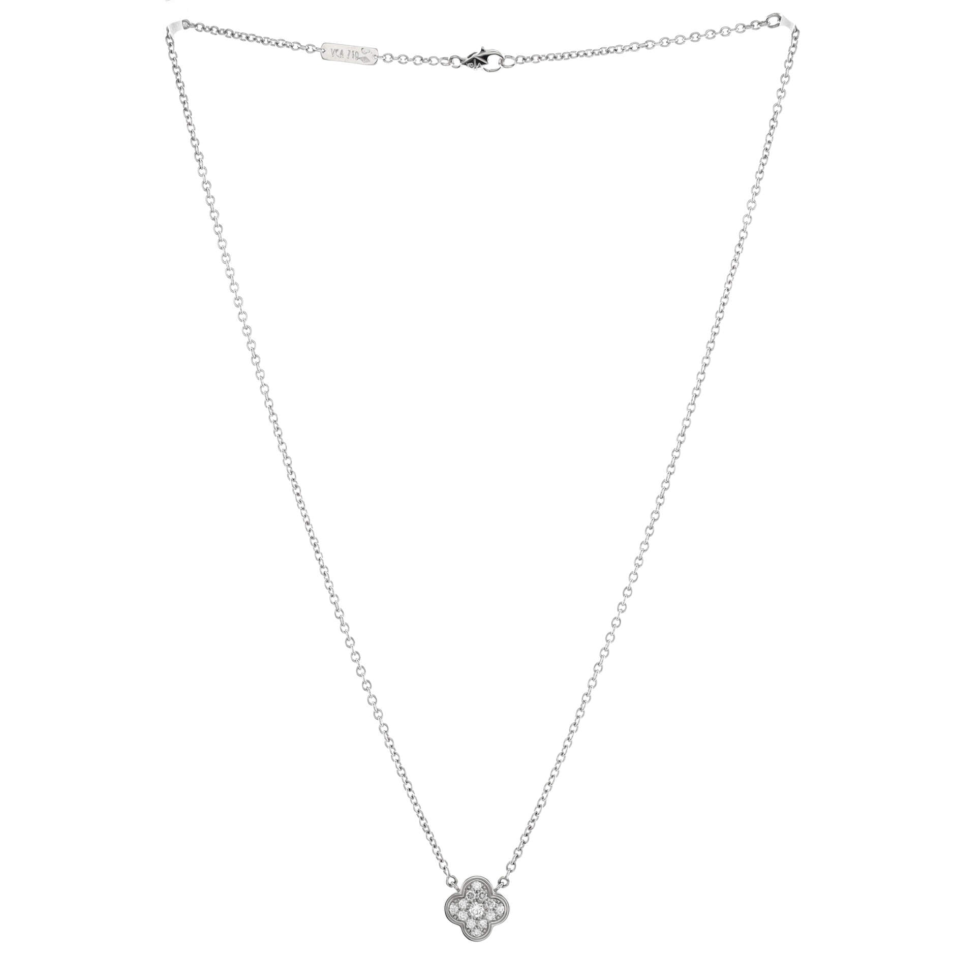 Pure Alhambra Pendant Necklace 18K White Gold with Diamonds