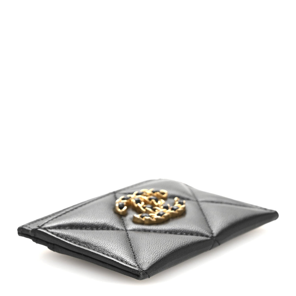 Lambskin Quilted Chanel 19  Holder Black
