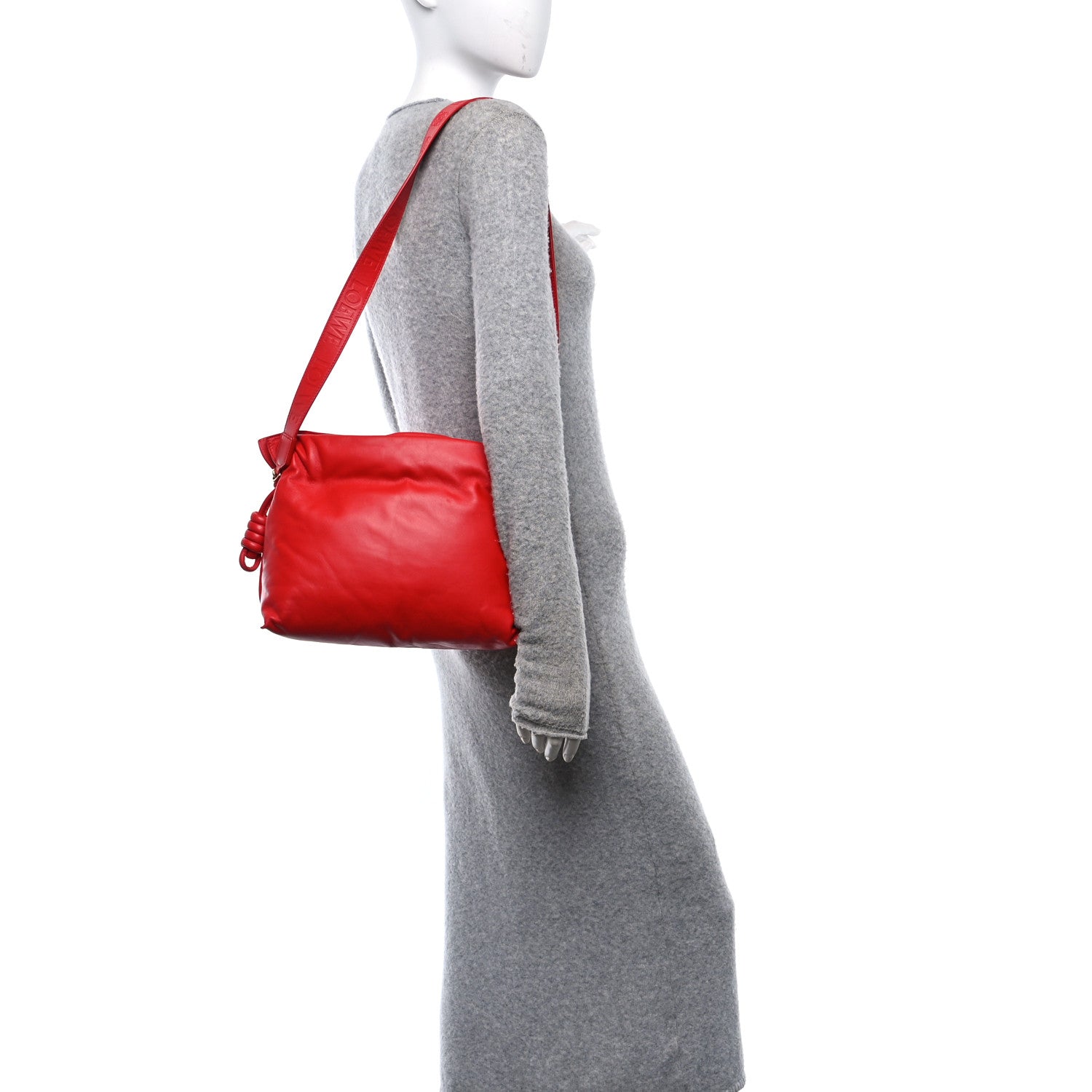 Calfskin Flamenco Puffer Knot Bag Red