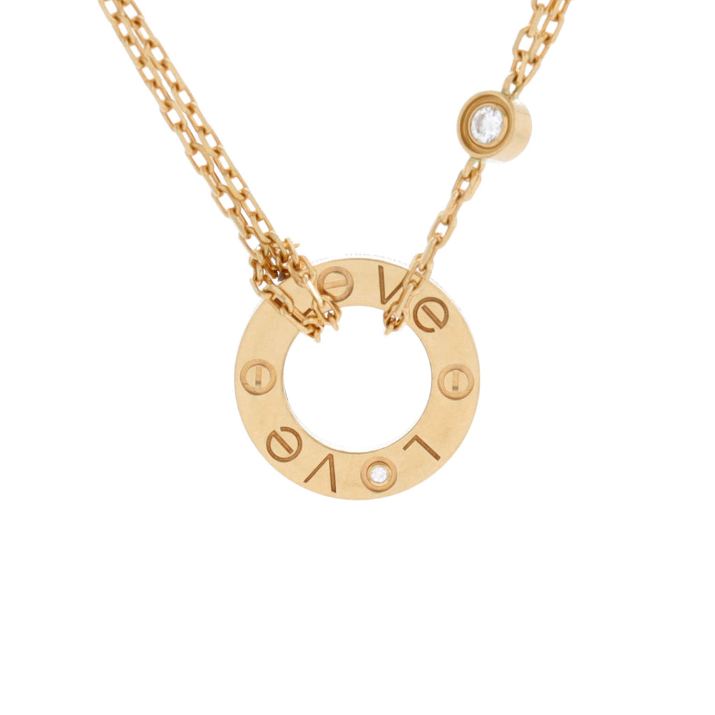 2 Diamonds Love Pendant Necklace 18K Yellow Gold and Diamonds