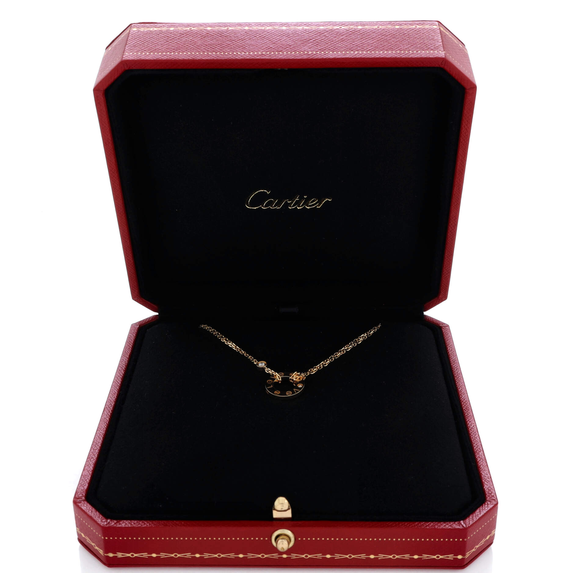 2 Diamonds Love Pendant Necklace 18K Yellow Gold and Diamonds