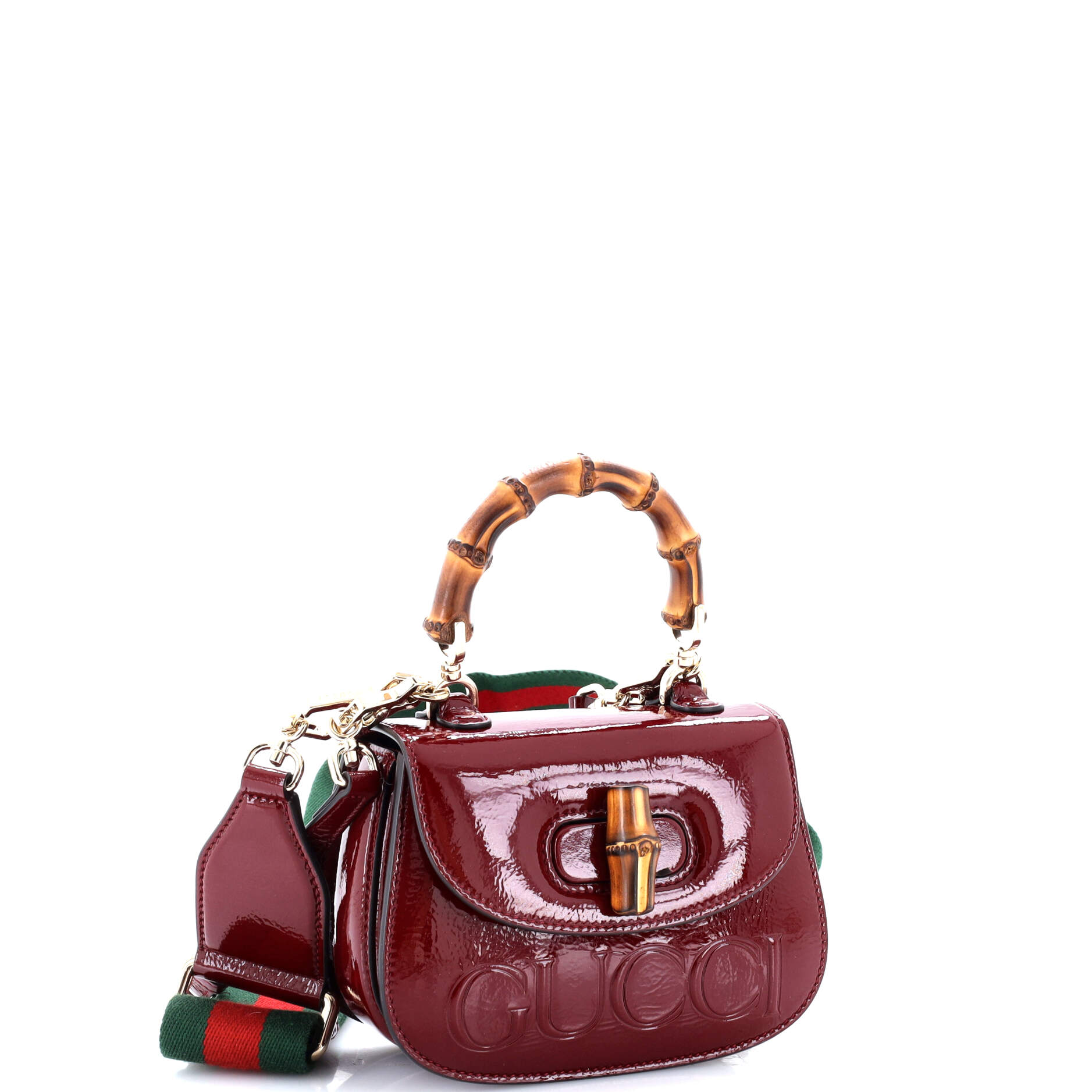 Bamboo 1947 Logo Top Handle Bag Embossed Patent Mini