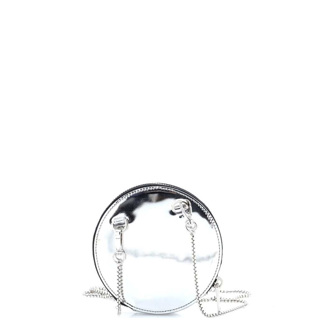 Round Pouch Bag with Chain Brushed Leather Mini