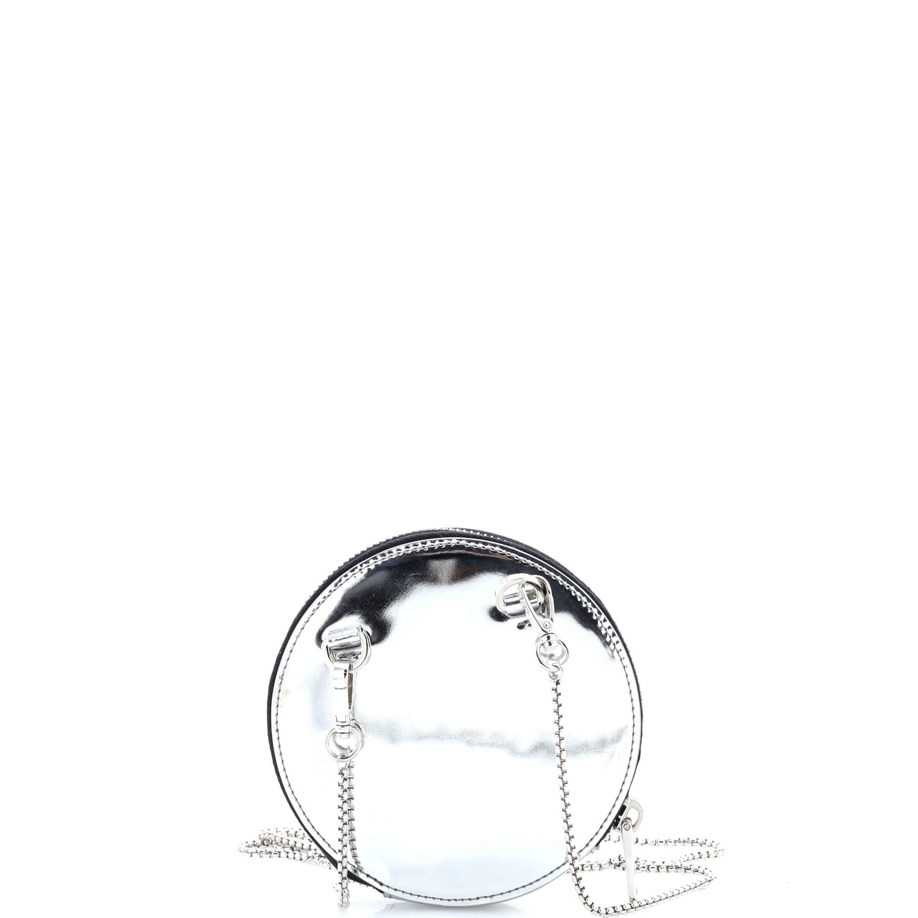 Round Pouch Bag with Chain Brushed Leather Mini