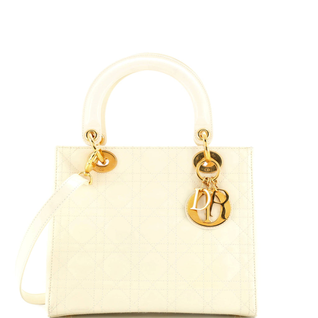 Vintage Lady Dior Bag Cannage Quilt Glazed Calfskin Medium