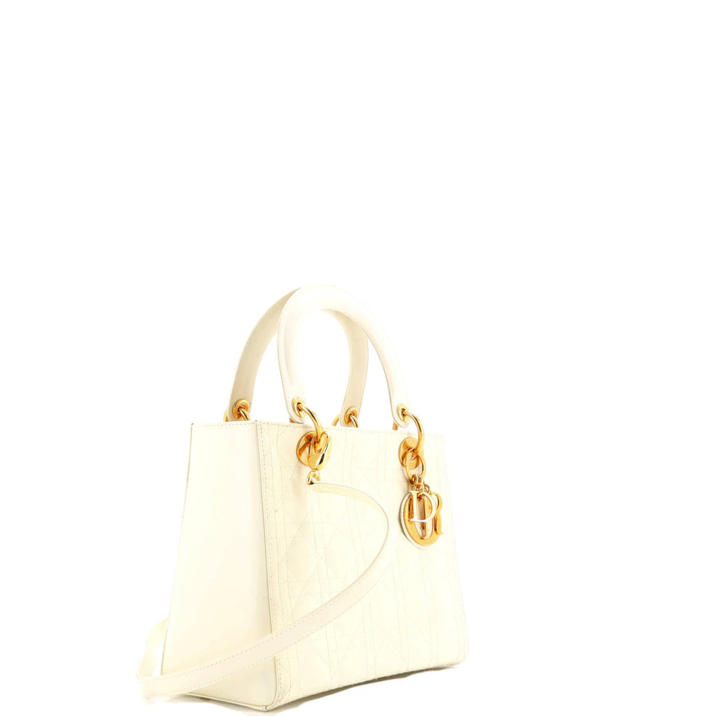 Vintage Lady Dior Bag Cannage Quilt Glazed Calfskin Medium