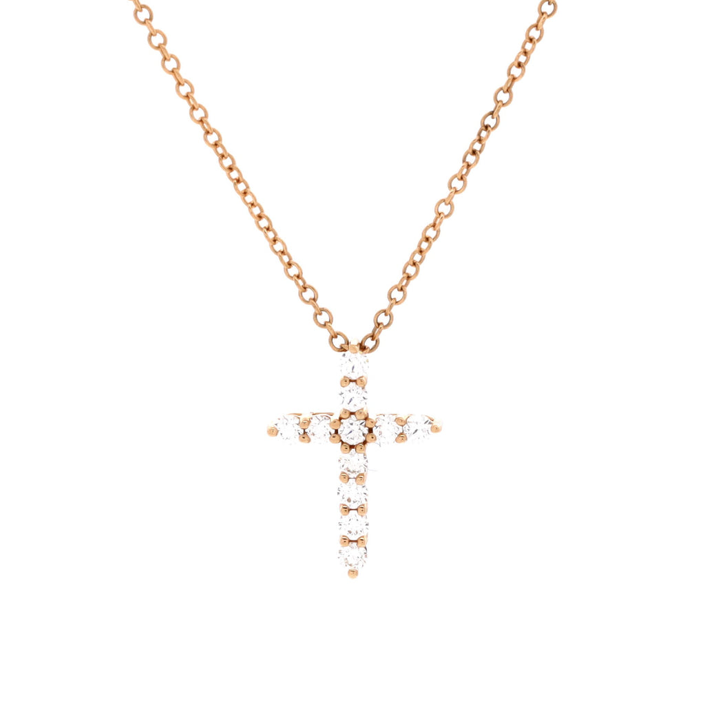 Cross Pendant Necklace 18K Rose Gold with Diamonds Mini