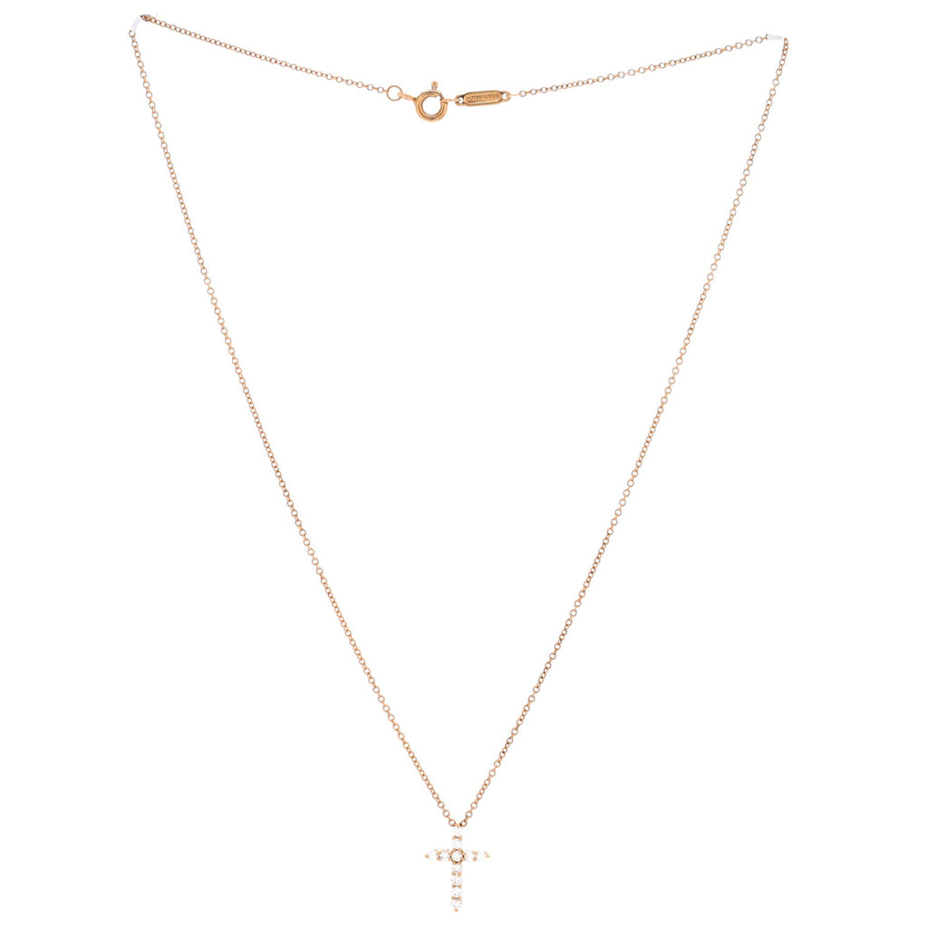 Cross Pendant Necklace 18K Rose Gold with Diamonds Mini