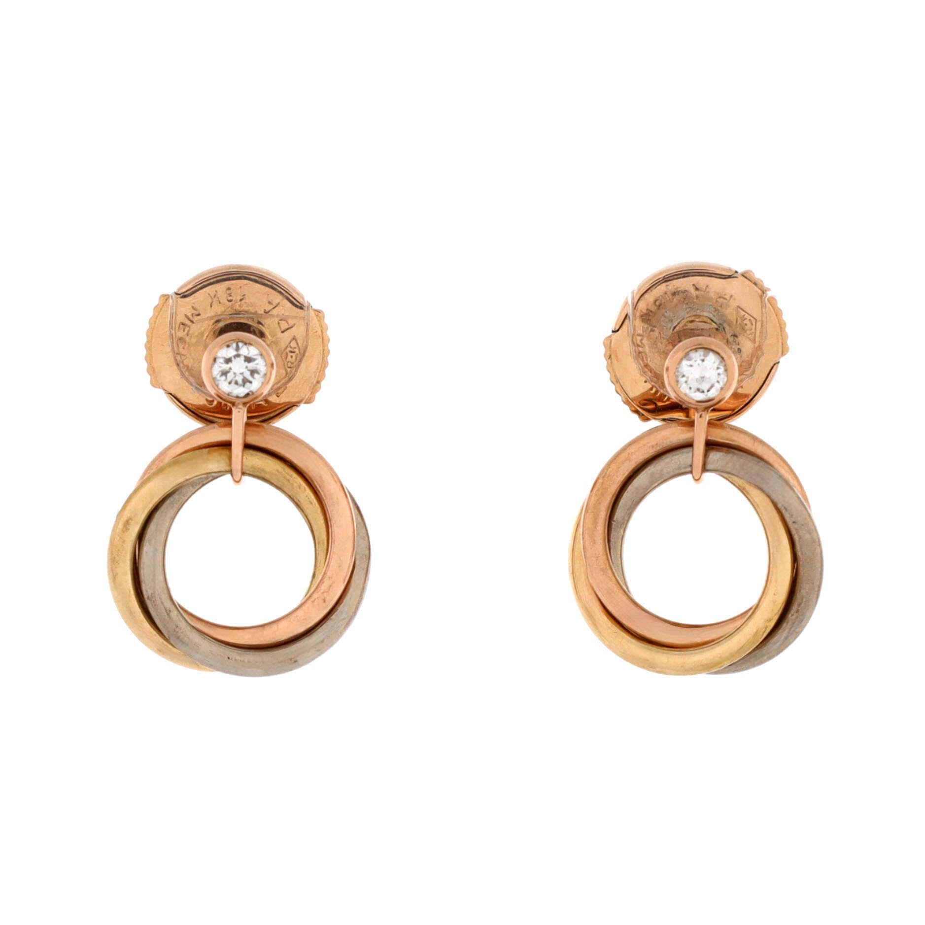 Trinity Dangle Earrings 18K Tricolor Gold with Diamond