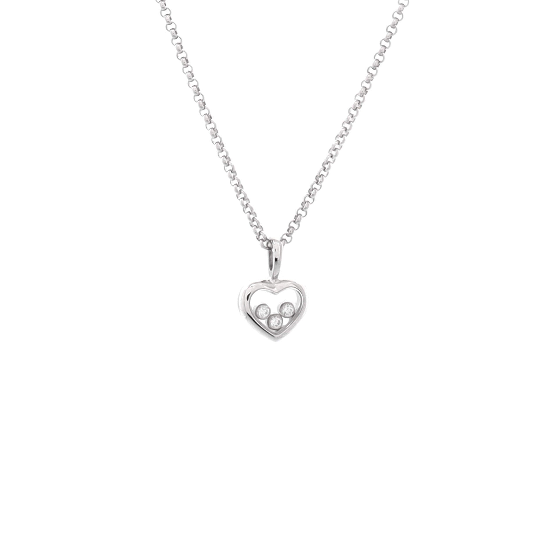 Happy Diamonds Heart Pendant Necklace 18K White Gold with 3 Floating Diamonds