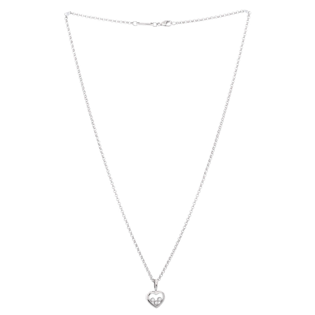 Happy Diamonds Heart Pendant Necklace 18K White Gold with 3 Floating Diamonds