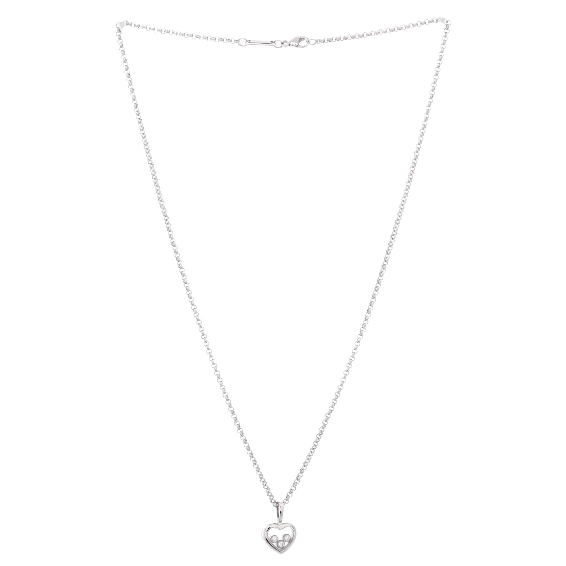 Happy Diamonds Heart Pendant Necklace 18K White Gold with 3 Floating Diamonds
