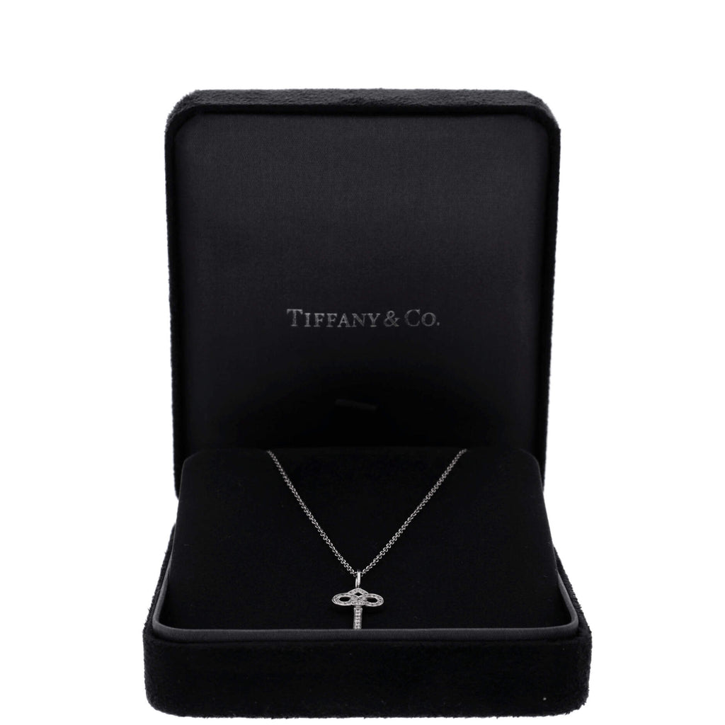 Fleur de Lis Key Pendant Necklace Platinum and Diamonds Small
