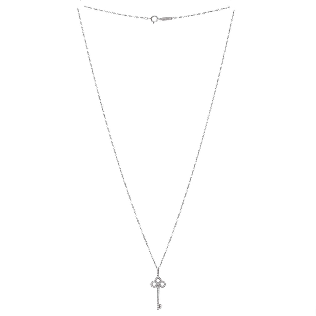 Fleur de Lis Key Pendant Necklace Platinum and Diamonds Small