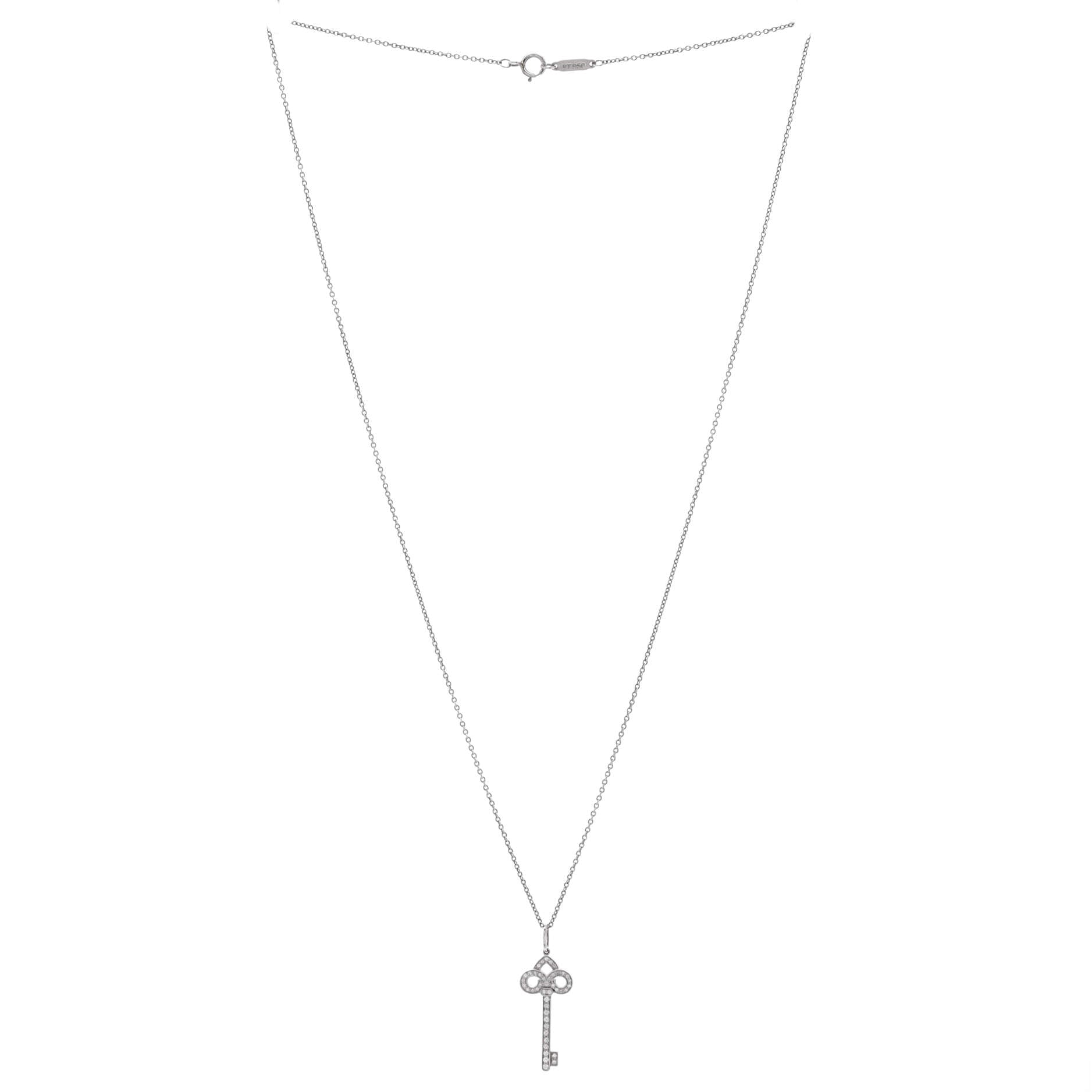 Fleur de Lis Key Pendant Necklace Platinum and Diamonds Small