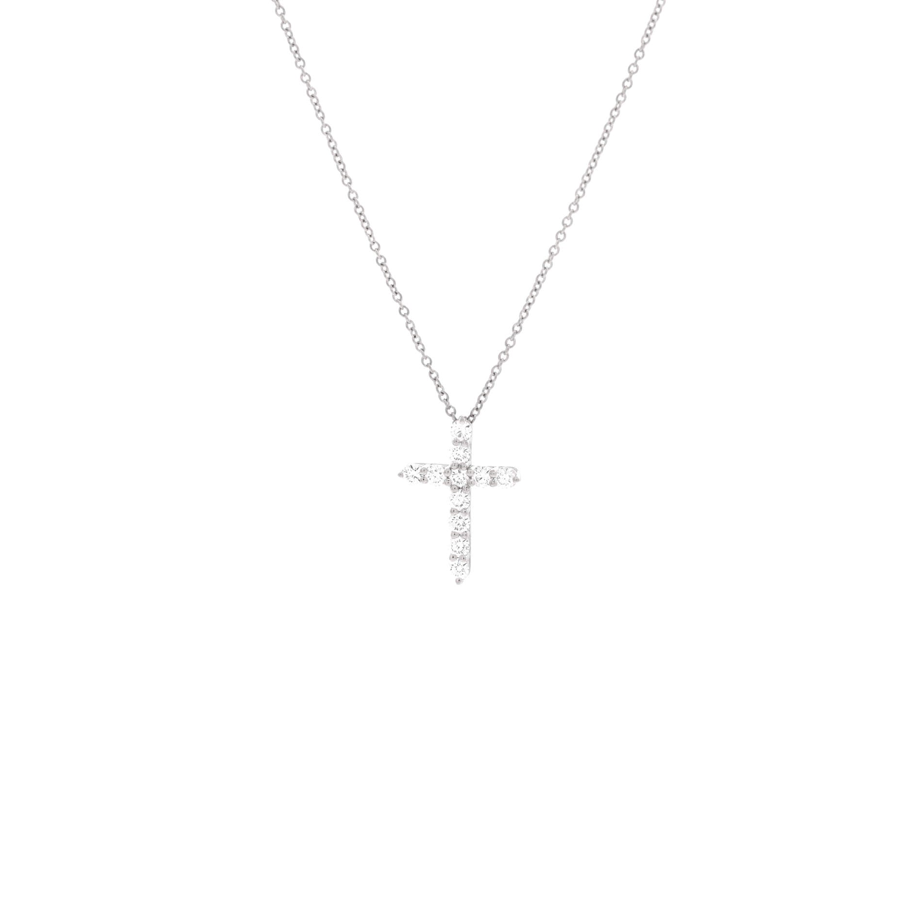Cross Pendant Necklace Platinum and Diamonds Mini
