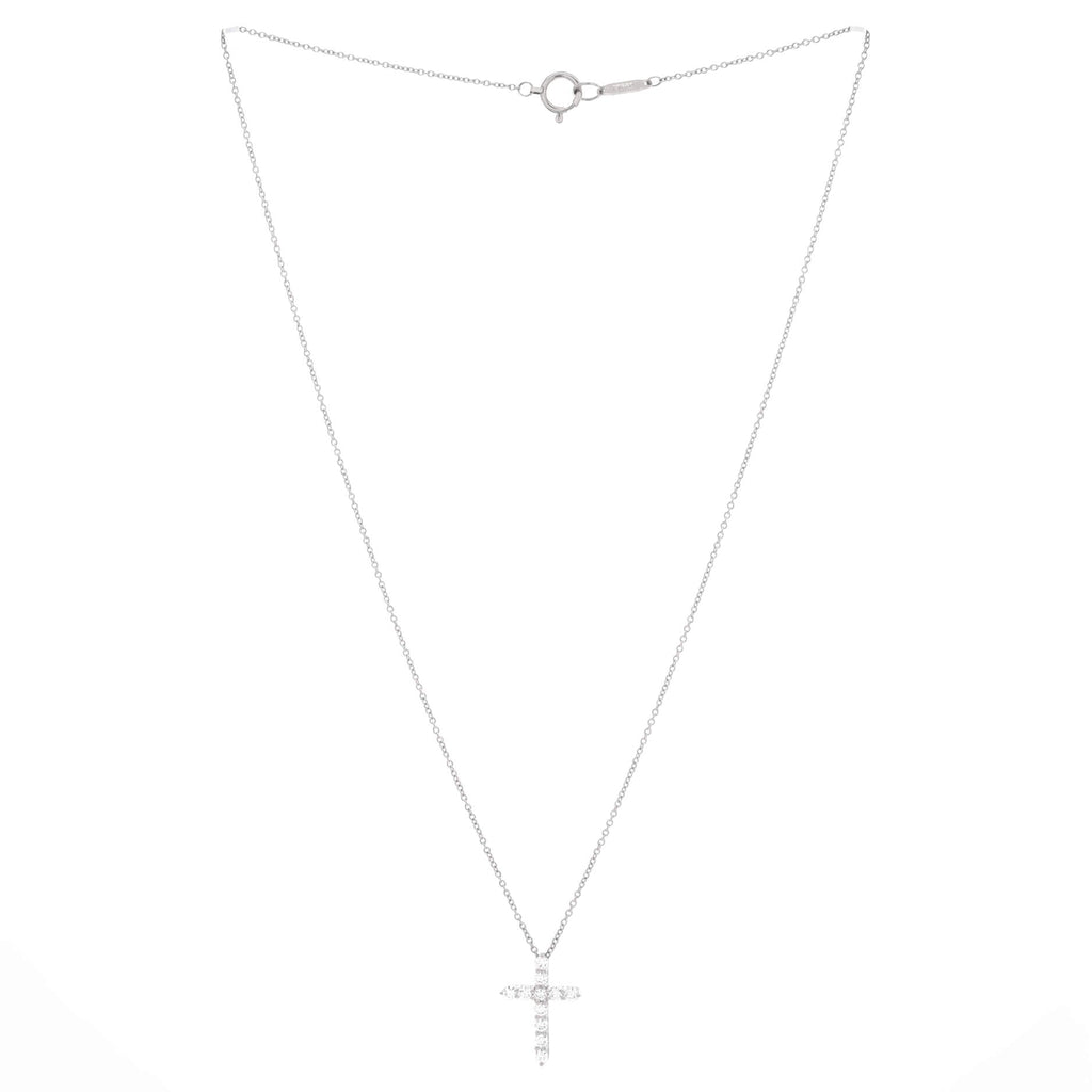 Cross Pendant Necklace Platinum and Diamonds Mini