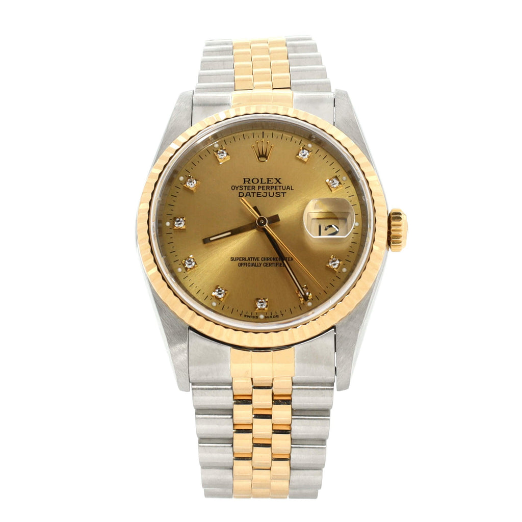 Oyster Perpetual Datejust Automatic Watch Stainless Steel and Yellow Gold with Diamond Markers 36
