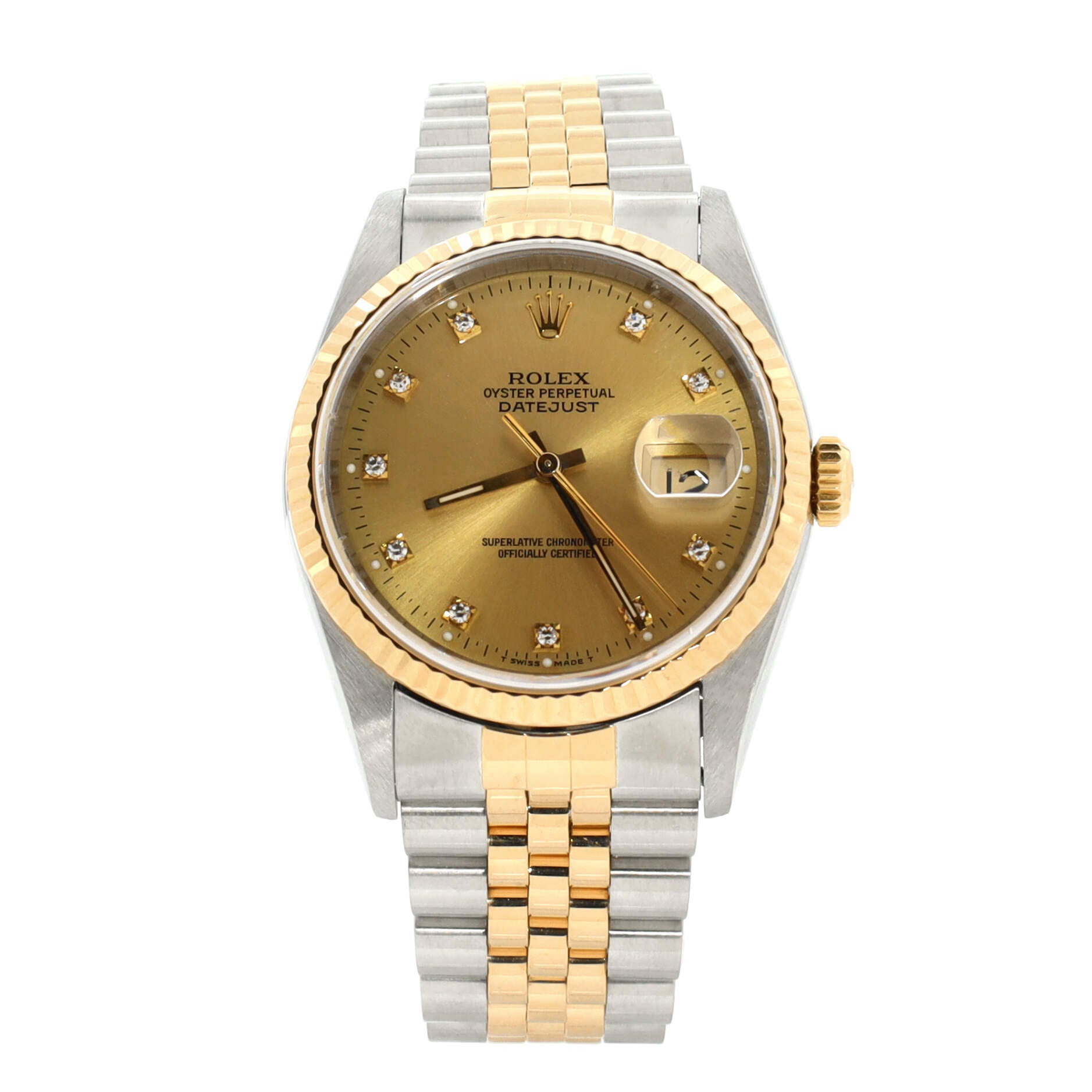 Oyster Perpetual Datejust Automatic Watch Stainless Steel and Yellow Gold with Diamond Markers 36