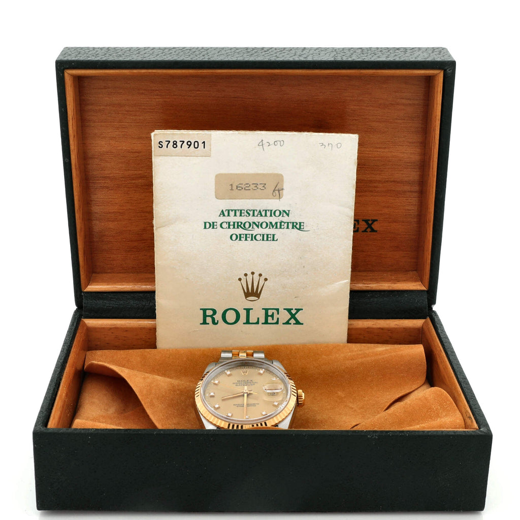 Oyster Perpetual Datejust Automatic Watch Stainless Steel and Yellow Gold with Diamond Markers 36