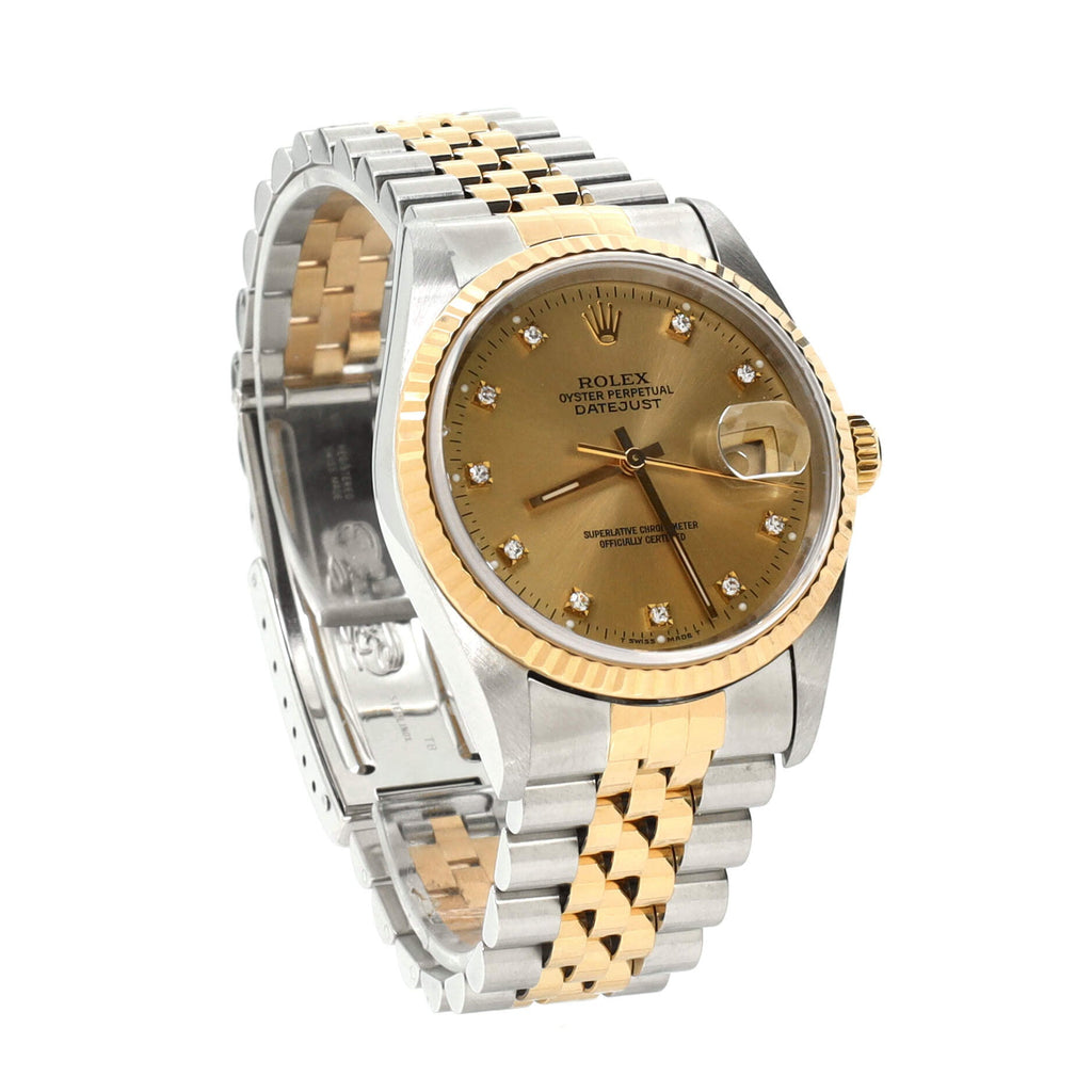 Oyster Perpetual Datejust Automatic Watch Stainless Steel and Yellow Gold with Diamond Markers 36