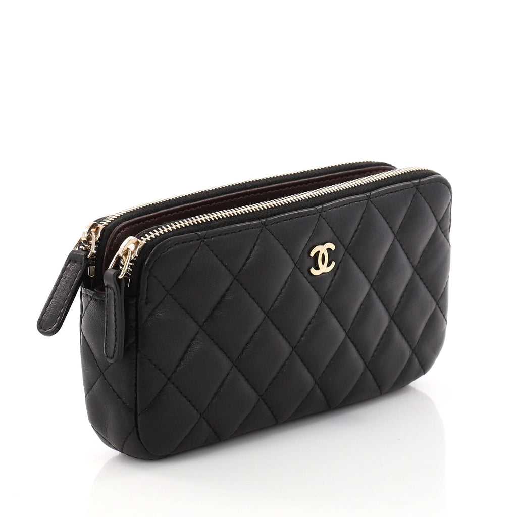 Double Zip Clutch with Chain Quilted Lambskin