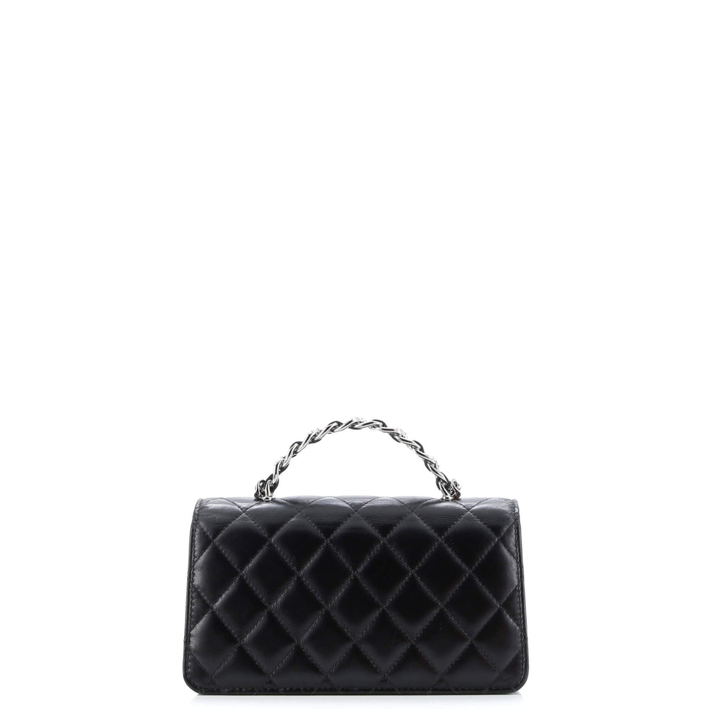 Top Handle Phone Holder with Chain Quilted Lambskin with Crystals