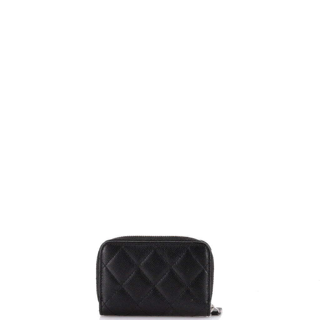 CC Cut Out Coco Chanel Zip Coin Purse Quilted Caviar Small