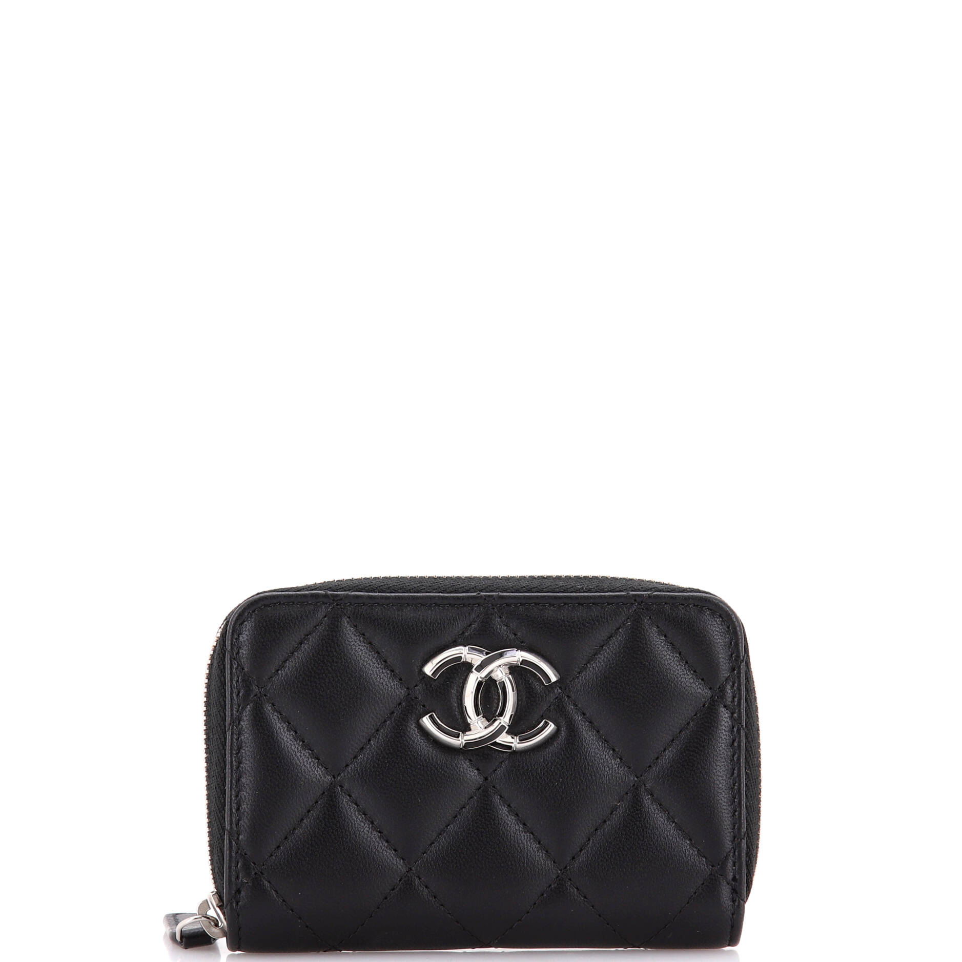 Textured CC Zip Coin Purse Quilted Lambskin Small